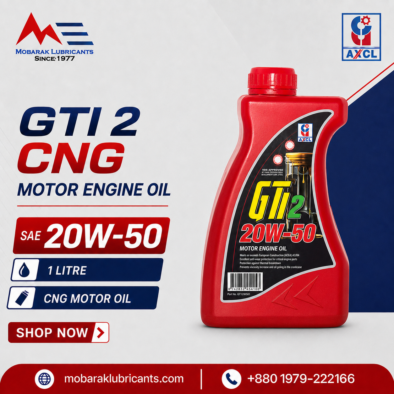 GTi 2 CNG MOTOR OIL 20W50 12x1 LTR